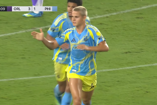 Cavan Sullivan celebrating his first MLS goal for Philadelphia Union